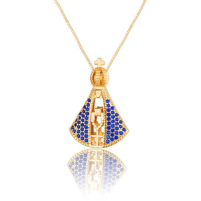[COMPRE 1 LEVE 2] Colar Nossa Senhora Aparecida Dupla Face - Zircônia Premium & Ouro 14K