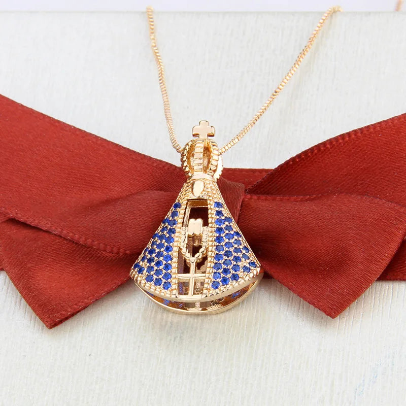 [COMPRE 1 LEVE 2] Colar Nossa Senhora Aparecida Dupla Face - Zircônia Premium & Ouro 14K