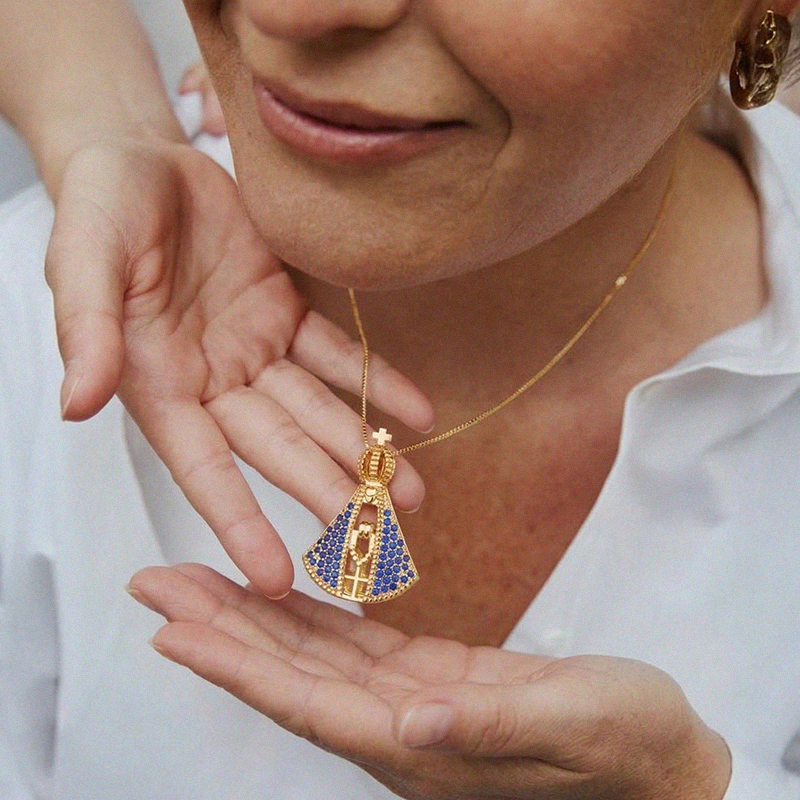 [COMPRE 1 LEVE 2] Colar Nossa Senhora Aparecida Dupla Face - Zircônia Premium & Ouro 14K