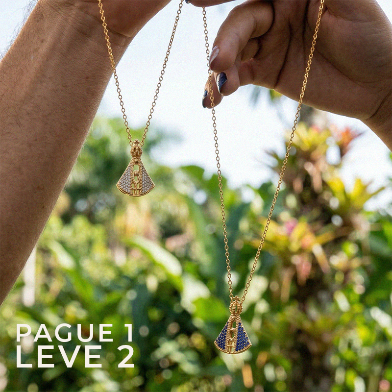 [COMPRE 1 LEVE 2] Colar Nossa Senhora Aparecida Dupla Face - Zircônia Premium & Ouro 14K