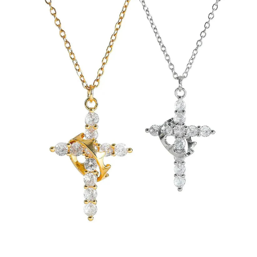 [COMPRE 1 LEVE 2] Colar Cruz e Coroa com Zircônia Premium