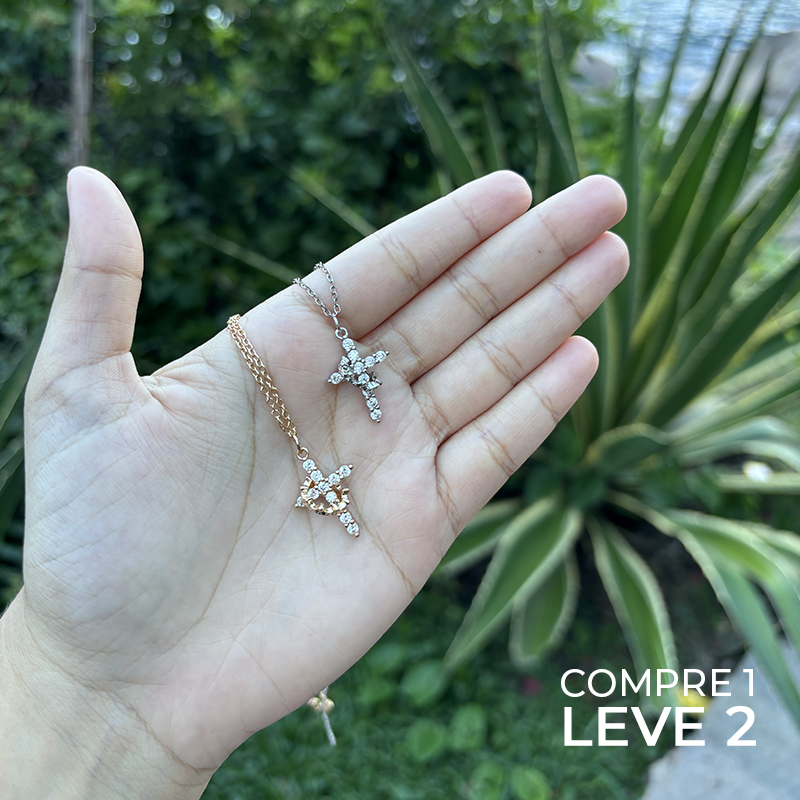 [COMPRE 1 LEVE 2] Colar Cruz e Coroa com Zircônia Premium